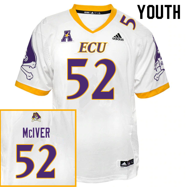 Youth #52 Xavier McIver ECU Pirates College Football Jerseys Sale-White
